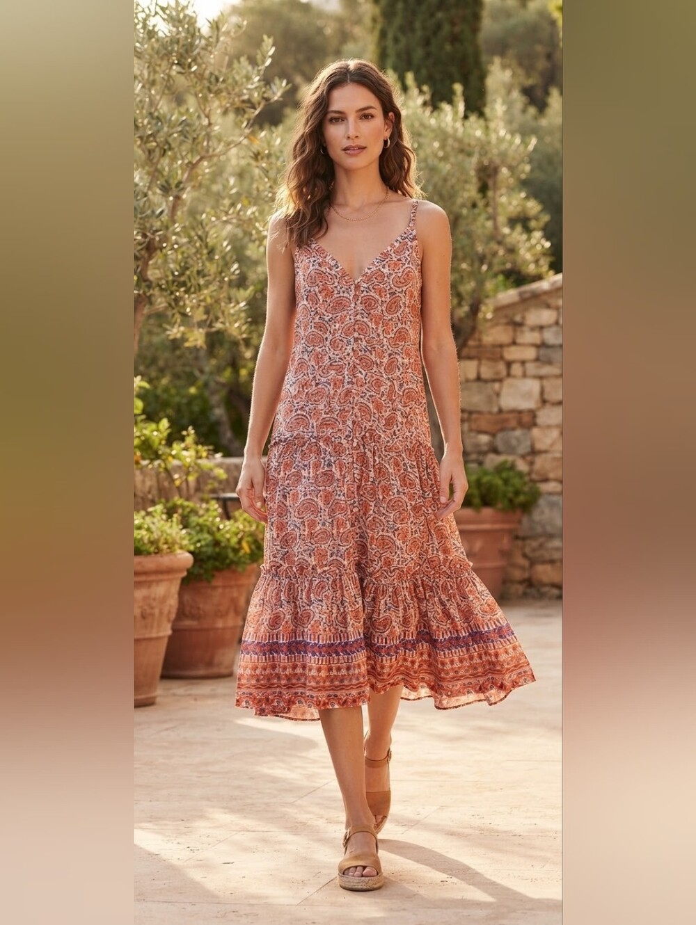 Veronica Beard Orange Paisley Midi Sundress S